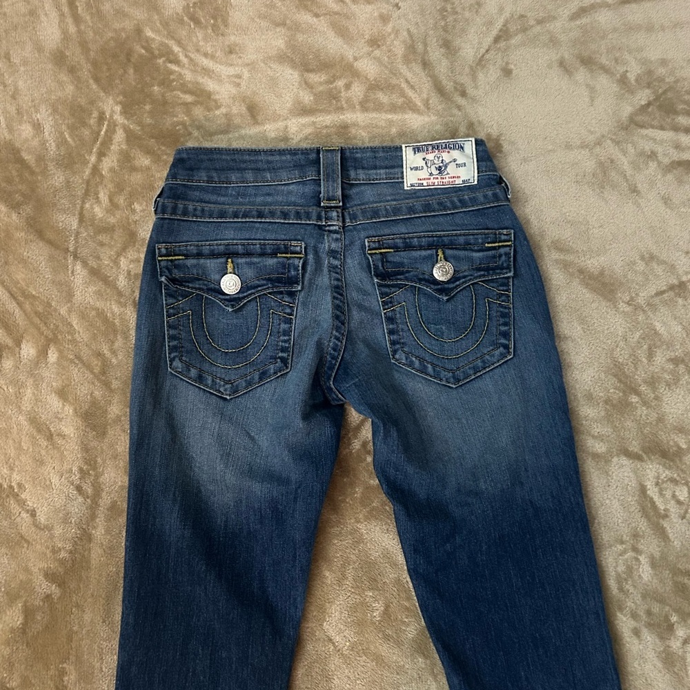 True Religion Section Slim Straight Jeans Size 24 Dark Wash Flap Pocket - Picture 7 of 10